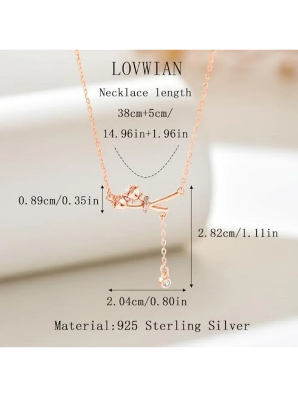Dainty 925 Sterling Silver Rose Necklace with Cubic Zirconia for Women, Elegant